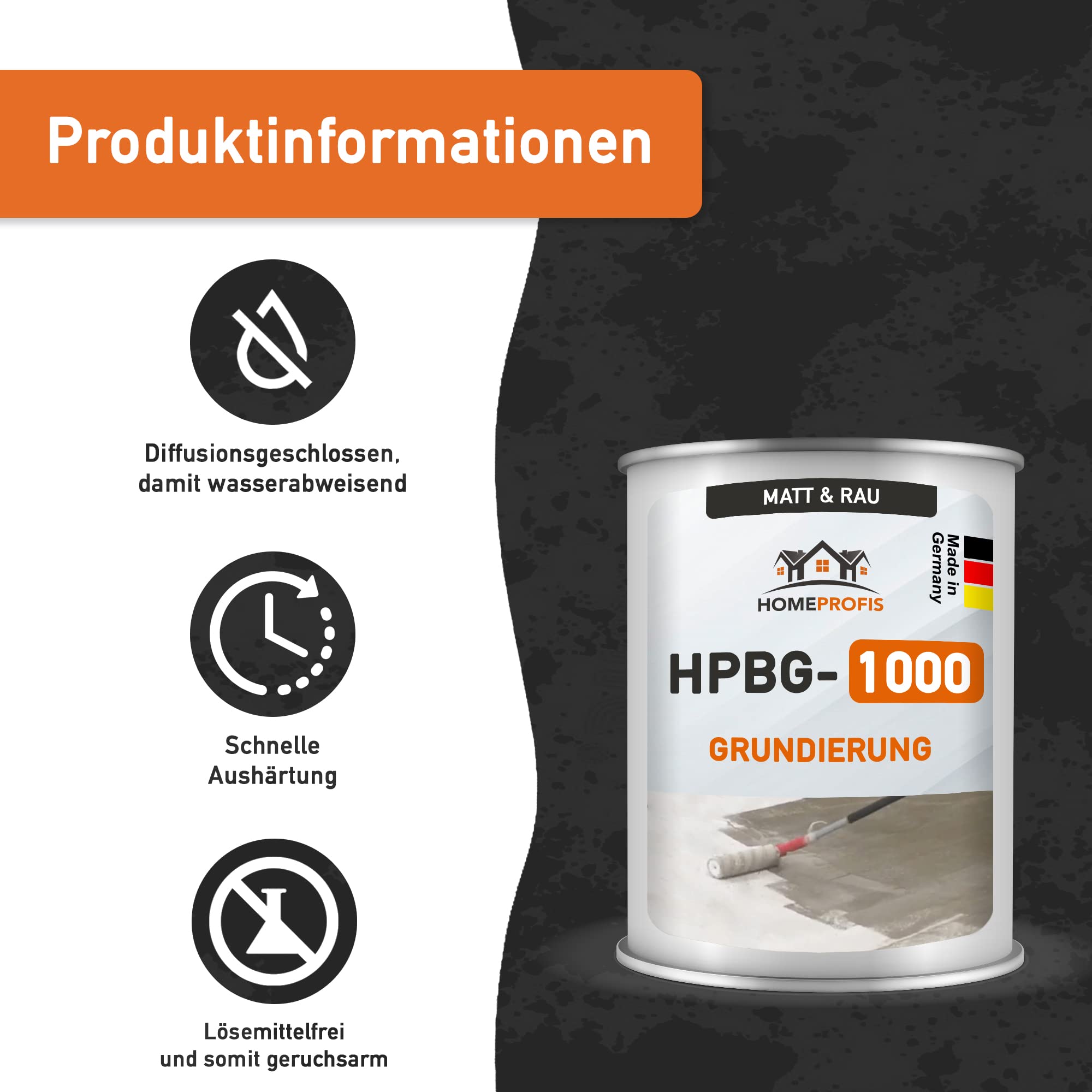 Home Profis® HPBG-1000 2K Epoxidharz Grundierung für Innen & Außen (bis 15m²) – Wasserdichter Sperrgrund Haftvermittler Tiefengrund Primer für Beton Estrich Keller Garage Balkon Terrasse