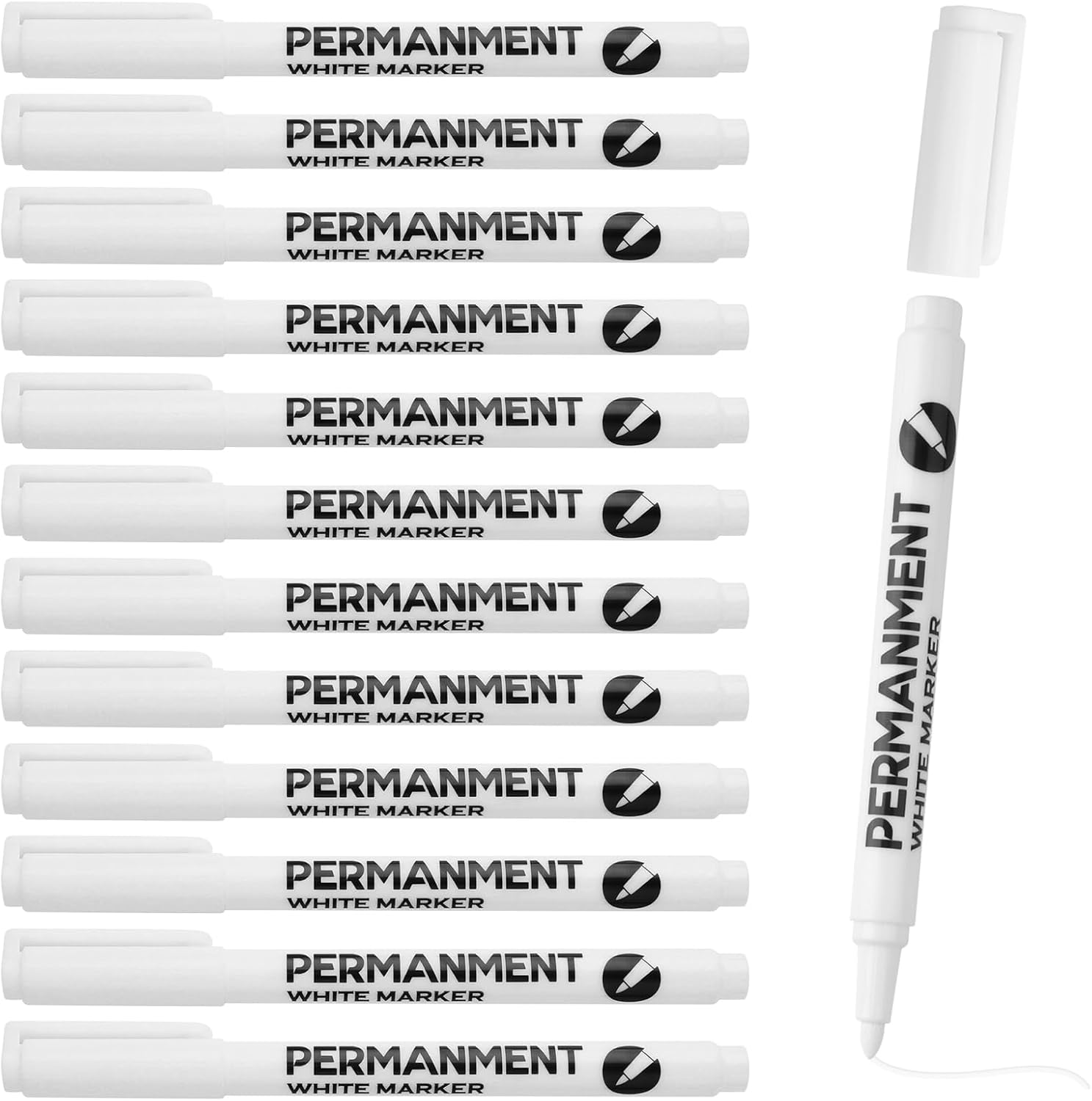 TWOBUD 12 PCS White Permanent Marker Pen 1 mm Fine Tip Acrylic Paint
