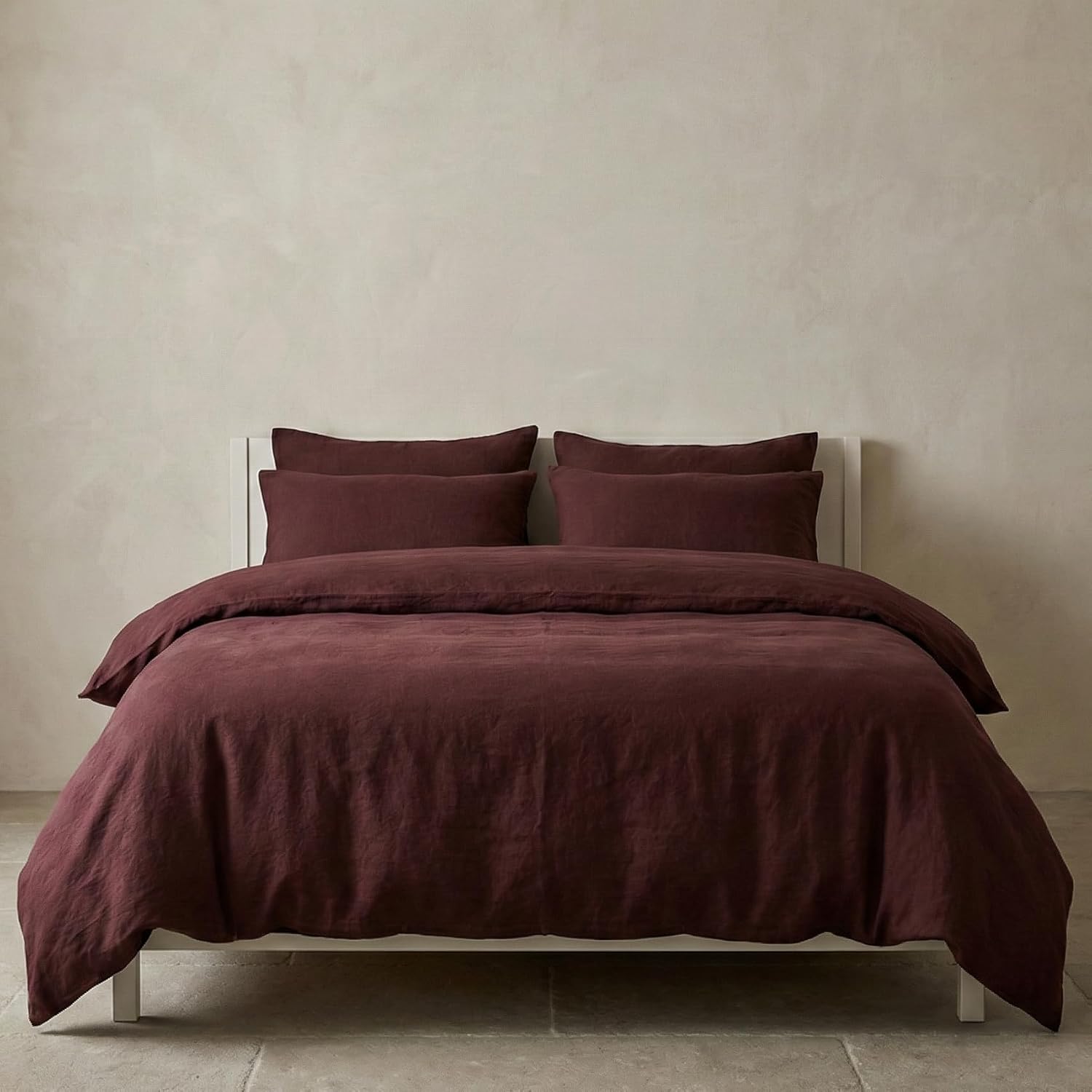 Duvet Cover Set - Linen Cotton Blend Bedding, Breathable, Pre-Washed & Hypoallergenic - Berry, King (U.S. Standard) (102" x 90")