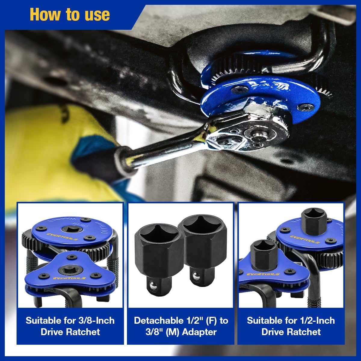 Universal Oil Filter Removal Tool - Adjustable 2-1/2" to 4" & 3" to 5-1/2", Oil Filter Wrench Set with a Pair of Gloves for Cars, Trucks, Tractors, Engines, Conduit & Fittings