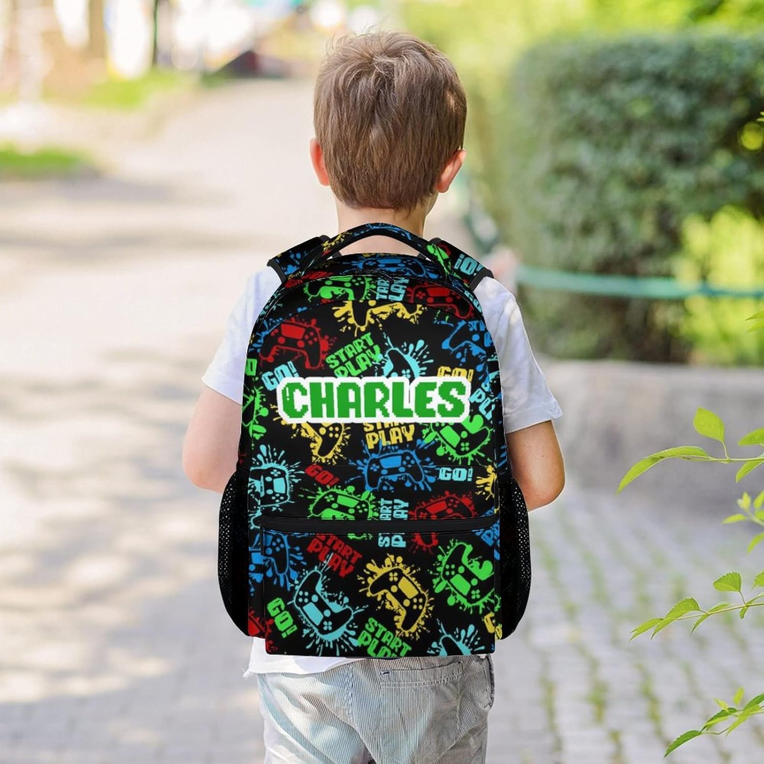 Mercuryelf Backpack for Boys, 17 Inch Personalized Gaming Backpacks for School Travel, Custom Fashion Gamer Bookbag for Kids