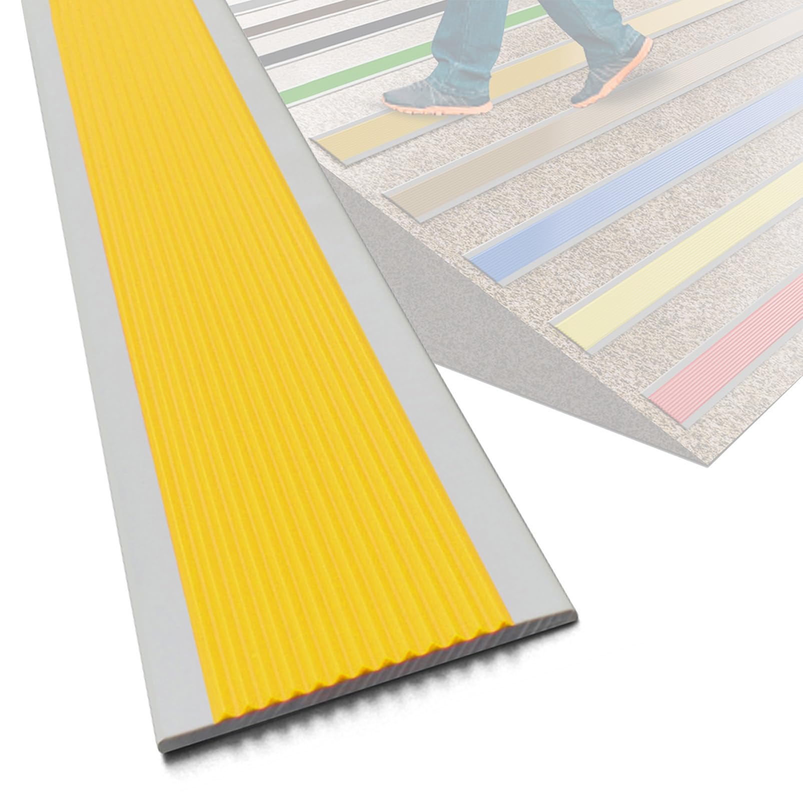 Cinta antideslizante para bordes de escaleras, borde adhesivo de alta tracción, almohadilla de goma para uso en interiores y exteriores, protector de escalones de seguridad autoadhesivo, longitud de 5