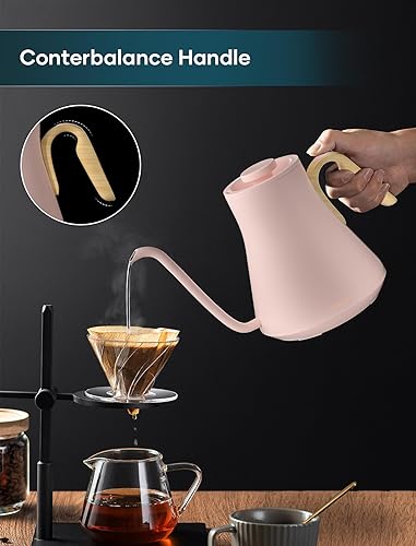Miniatura 3 de Hervidor eléctrico de cuello de cisne con control de temperatura de  1  para verter sobre café y té, calentamiento rápido, acero inoxidable sin BPA,