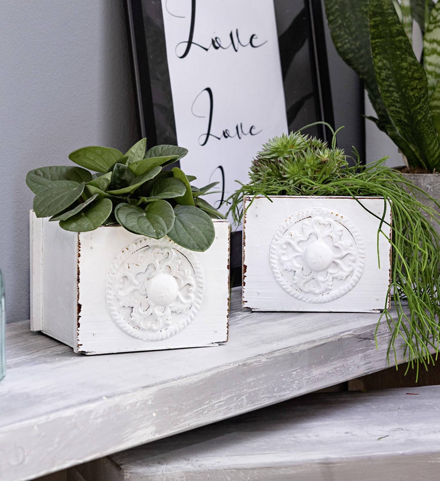 Dekoleidenschaft 2X Pflanzkasten Schublade wei, im Shabby Look,  Blumen-bertopf, Blumenkasten fr Drinnen, Pflanzgef fr die Fensterbank,  Pflanztopf: Amazon.de: Garten