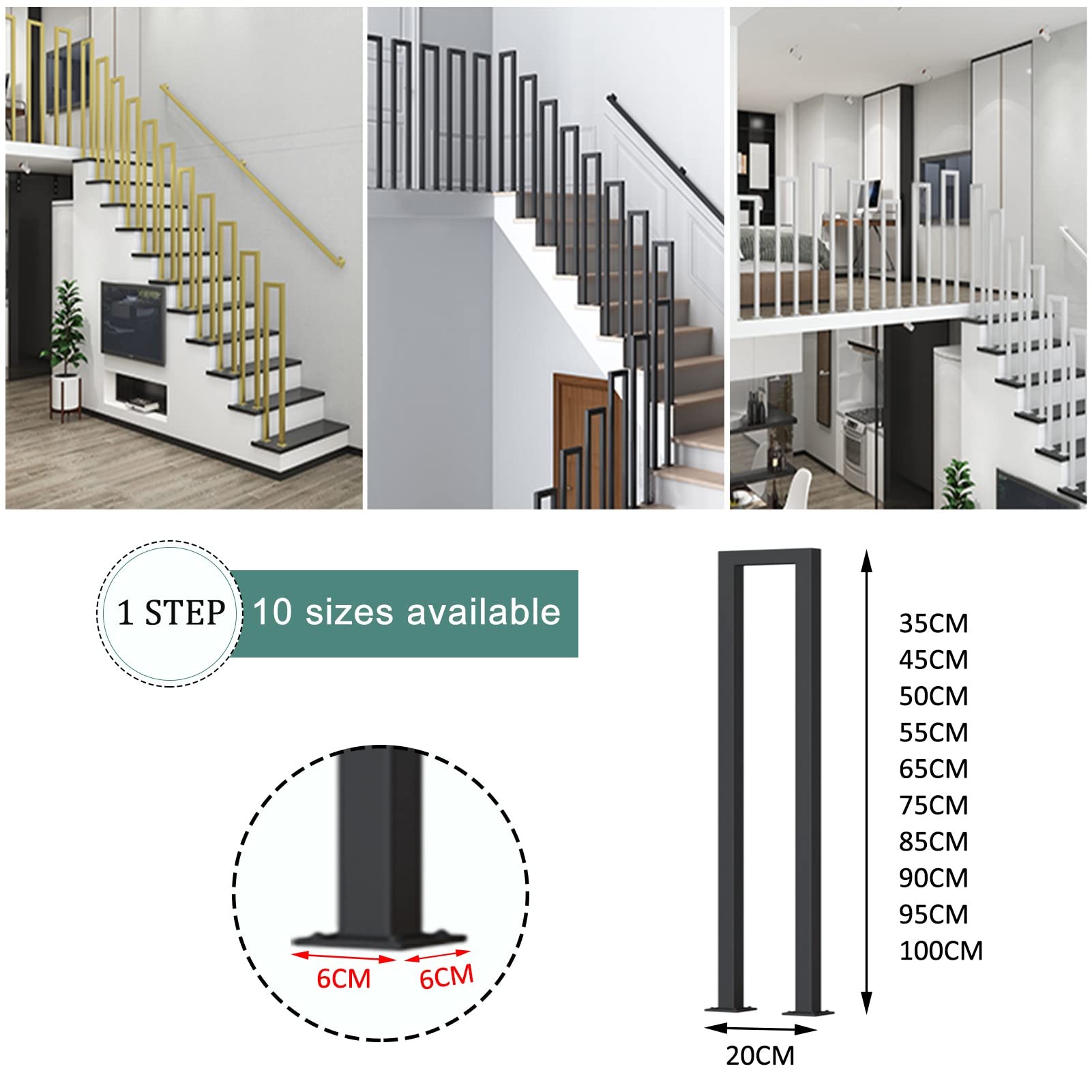 CMBSSTFC Zestaw z kutego żelaza U Matowa czarna balustrada wewnętrzna/zewnętrzna z regulacją 35100 cm 90 cm (2,9 stopy) Poręcz zabezpieczająca do balustrad i balkonów
