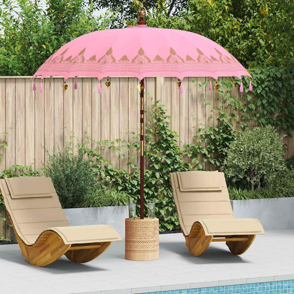 vidaXL Baliński Parasol z Bazą Różowy 215 x 215 x 260 cm, Bali Parasol, Okrągły Parasol Ogrodowy na Zewnątrz, Tropikalny Cień w Różu