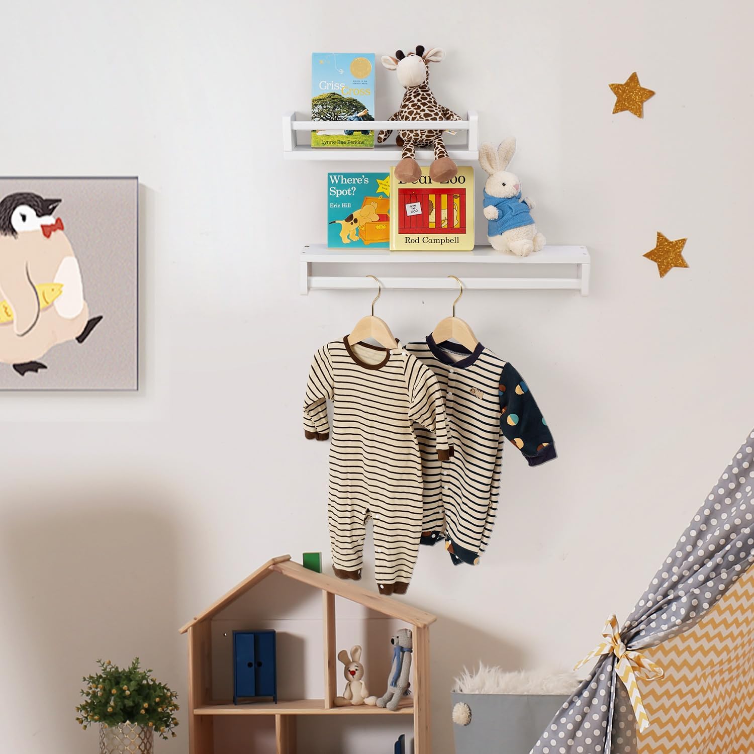Gieanoo Bücherregal Kinder Wand,60cm Weiß Wandregal Kinderzimmer 2er-Set