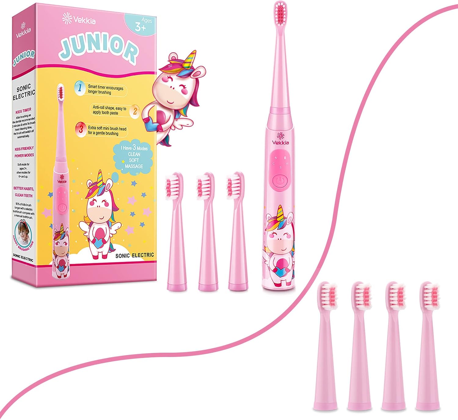 Vekkia Kids Electric Toothbrush and Replacement Heads Purchased Together