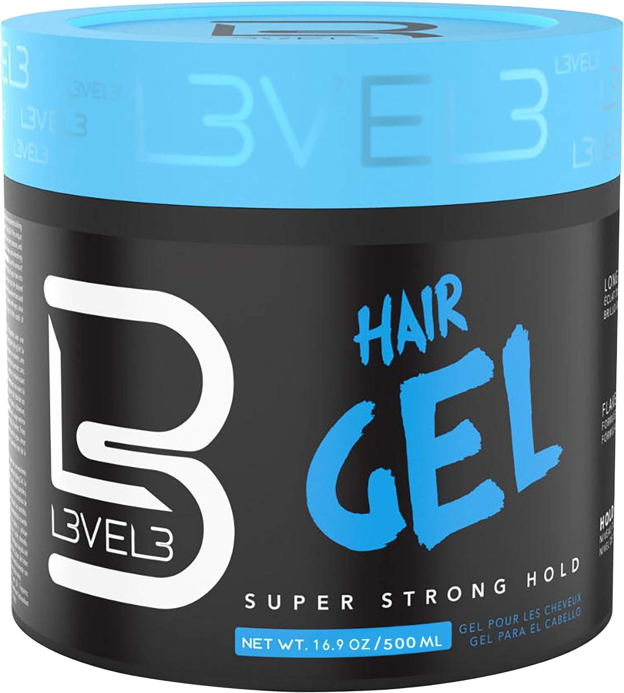 L3 - Hair Gel - Super Strong Hold - Flake Free - Long Lasting Shine - For Men and Women - Level 3 Gel - Add Volume and Texture - 16.9 Ounce