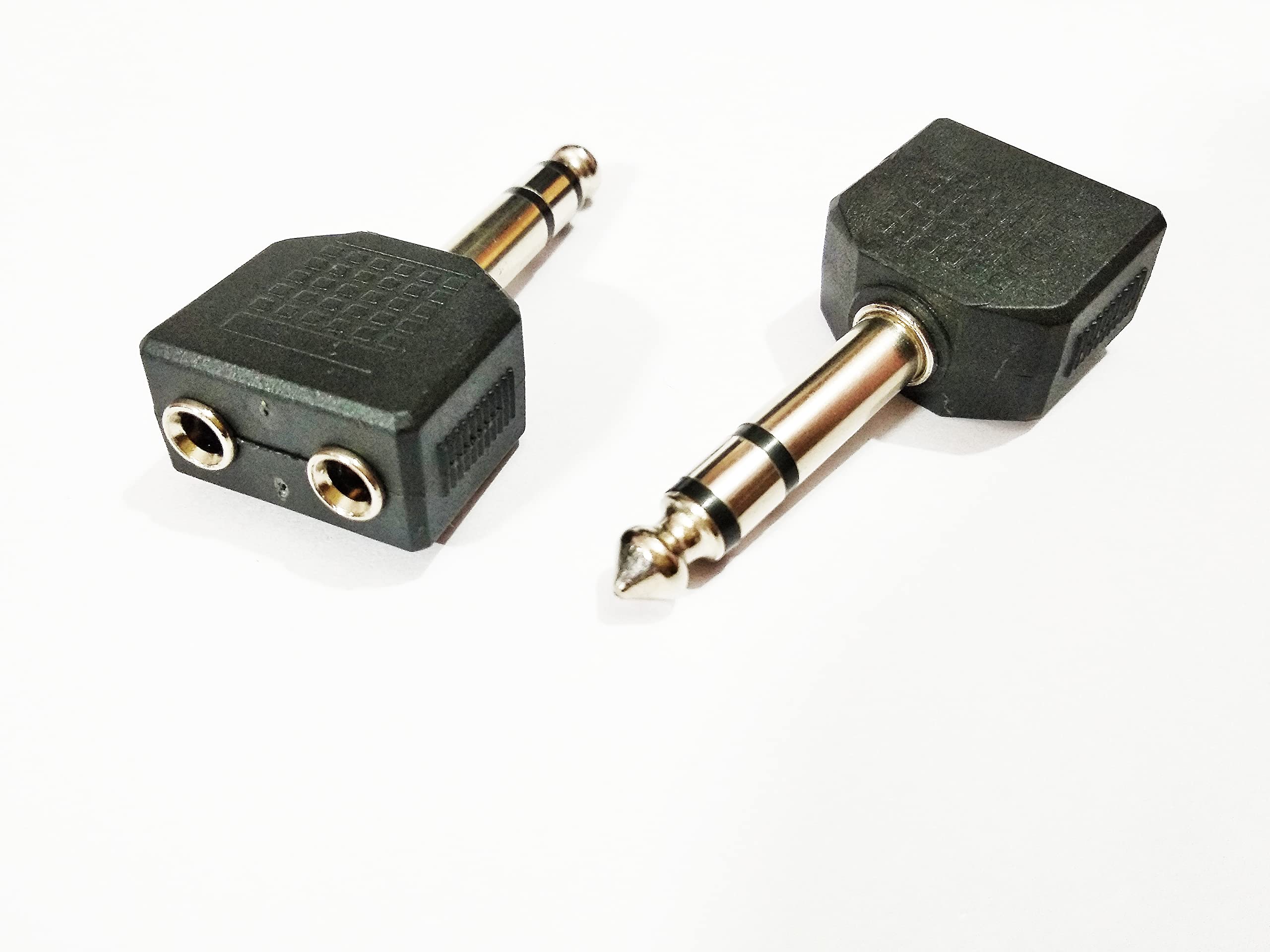 6.35mm (1/4") TRS Male to Dual 3.5mm (1/8") Female Stereo Audio Adapter Connector for Guitar, Amplifier, Speaker, AV Receivers, Microphone, Audio Equipment. (Pack of 2 Connectors).