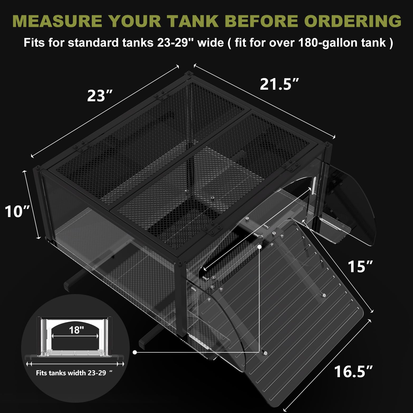 Piattaforma XXL per tartarughe acquatiche, extra large per serbatoio da 180-200 galloni, adatta per acquario largo 58-73 cm, topper tartaruga in acrilico e accessori per serbatoi di bacino, design