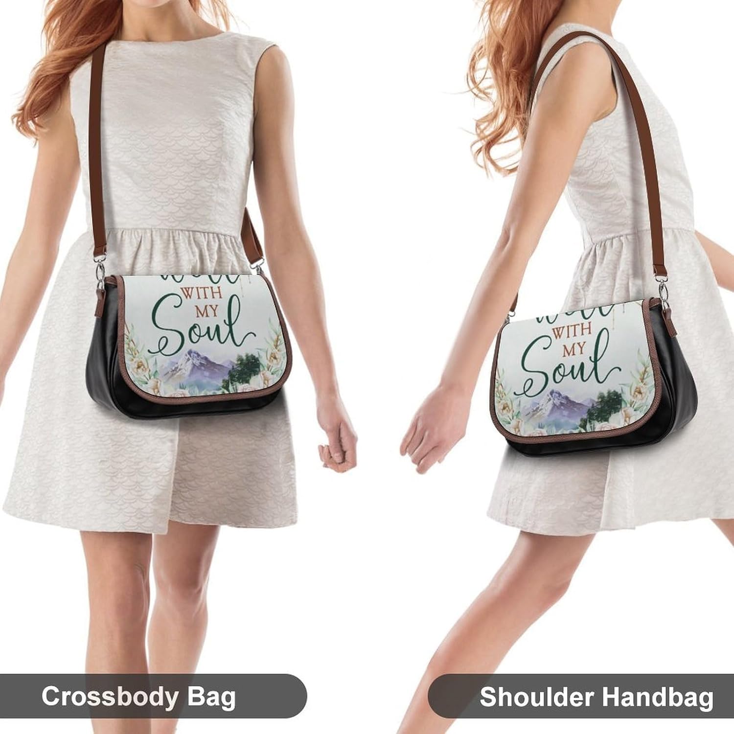 It Is Well with My Soul Floral ChristianWomen's Faux Leather Crossbody Bag, Waterproof Wrinkle-Resistant Shoulder Bag with Detachable Strap, Large Capacity Casual Handbag, Fashion Daily Purse for Shop