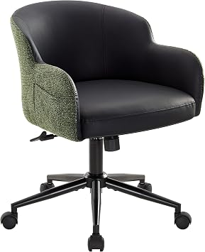 IWMH Office Chair for Home,Cozy Office Chair,Ergonomic Upholstered Modern Desk Chairs with Wheels, Vanity Chair Adjustable Height for Bedroom,Living RoomGreen Black