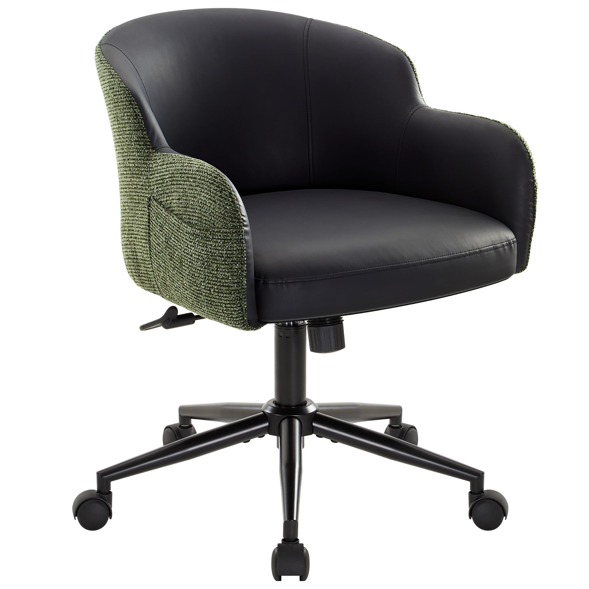 IWMH Schreibtischstuhl, Ergonomisch Bürostuhl mit Seitentasche, Modern Höhenverstellbarer Schminkstuhl, Homeoffice Stuhl für Arbeitszimmer, Schlafzimmer und Dressingraum (Schwarz Grün)