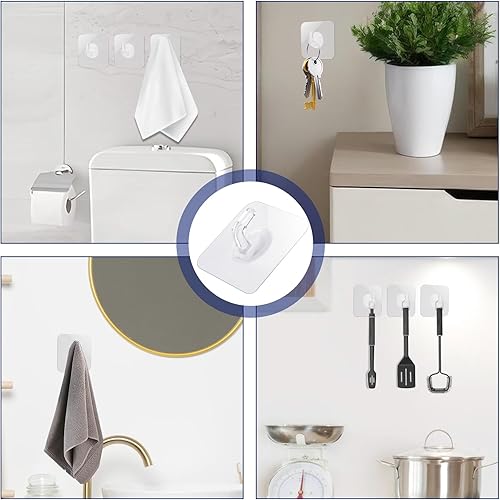 Miniatura 5 de Paquete de 12 ganchos de plástico adhesivos, pequeños ganchos adhesivos transparentes para colgar ganchos de pared, impermeables, resistentes,