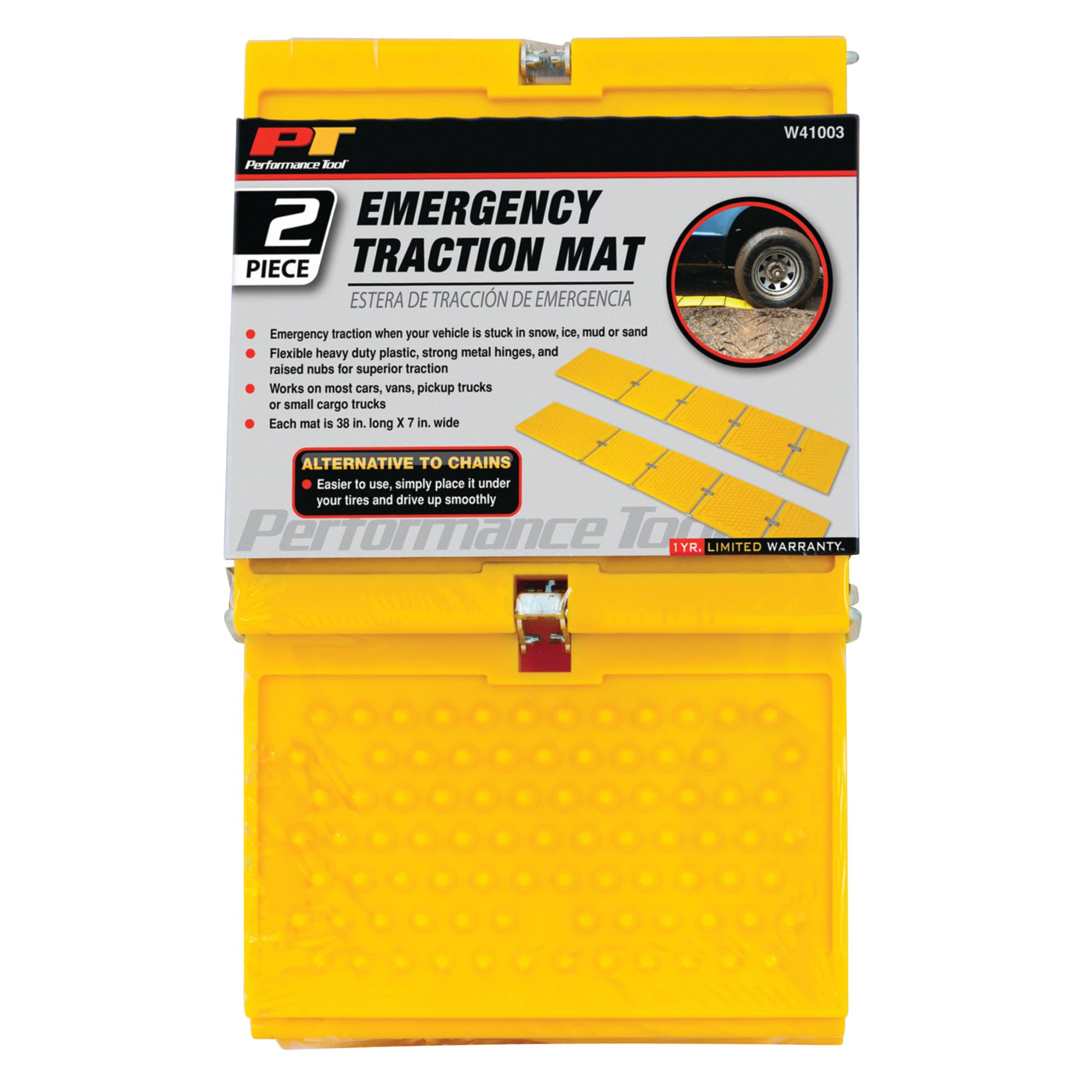 PERFORMANCE TOOL W41003 - Paquete de 2 Alfombrillas portátiles de recuperación de vehículos y tracción de Emergencia, Color Amarillo