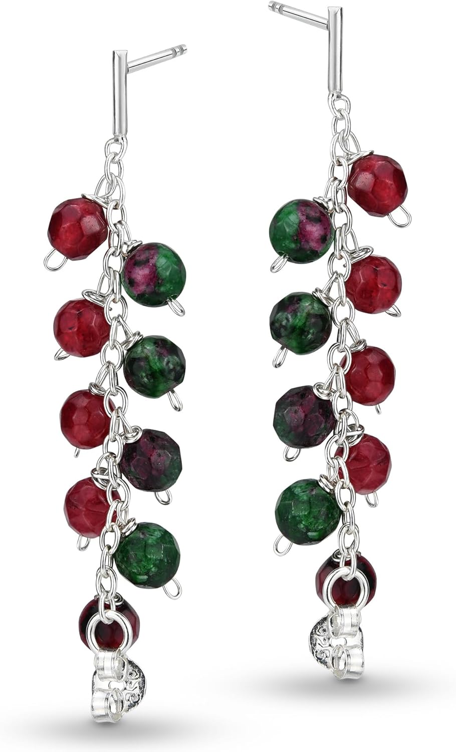 AeraVida ミニマリストレッドグリーンストーン スターリングシルバーチェーン&amp;ストーン フロントバックイヤリング エレ