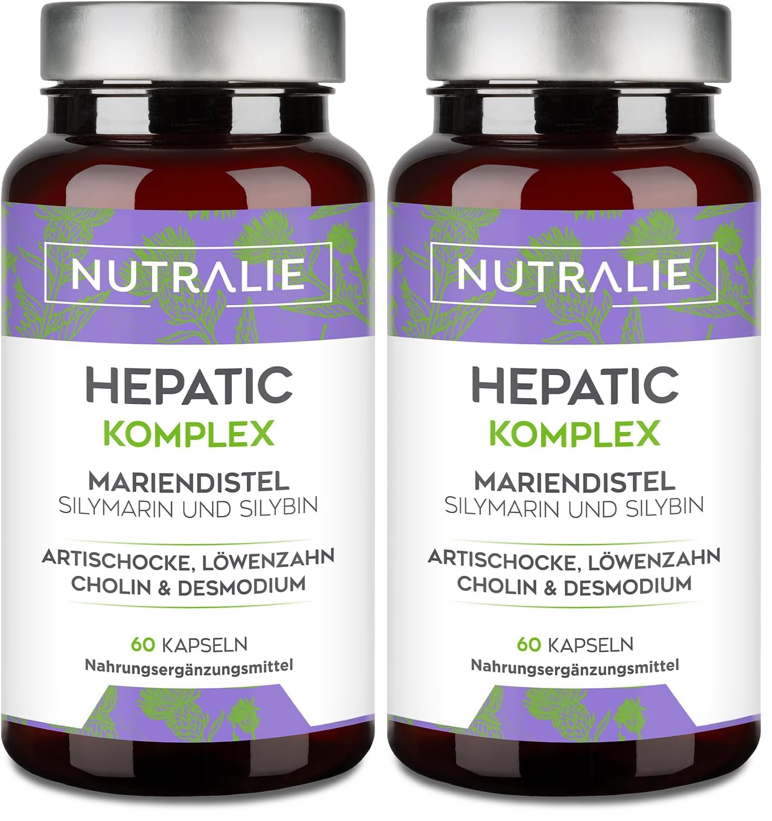 Mariendistel Leber Komplex - 2092mg - Artischocke Cholin Löwenzahn Desmodium - Milk Thistle (80% Silymarin) - 60 Kapseln Vegan Nutralie (Packung mit 2)