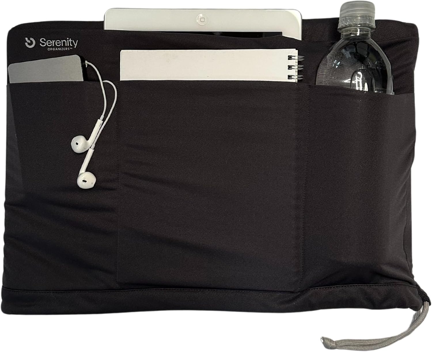Airplane Tray Organizer/Tote with 4 Storage Pockets, Back Seat Airplane Tray Cover, Converts into a Drawstring Tote, Washable, Durable & Lightweight (2.8 oz) Airplane Travel Essentials