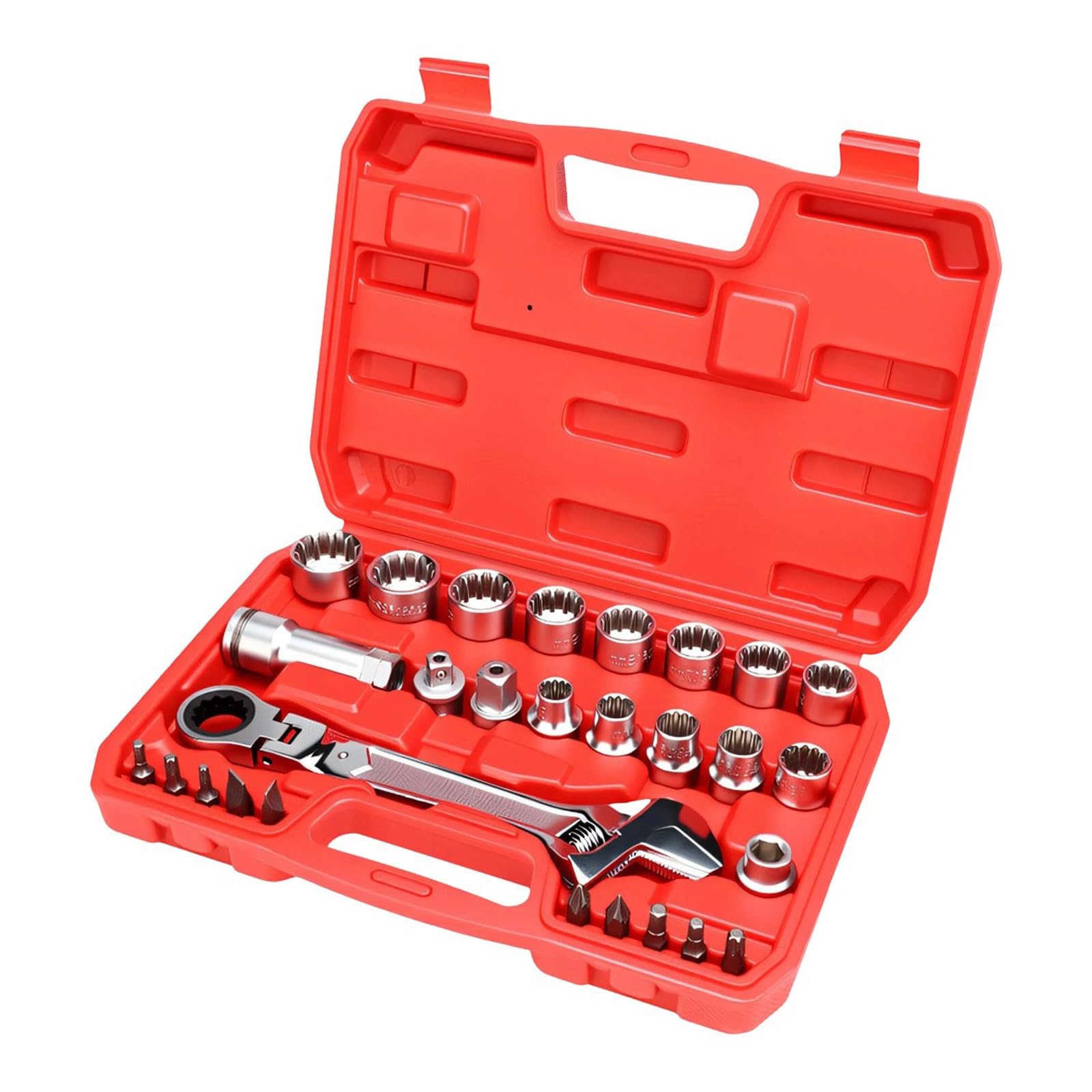 Pass Through Socket Set Featuring 12 Point Design Bidirectional Ratchet 8mm to 24mm Power Tools Bidirectional Ratcheting Set