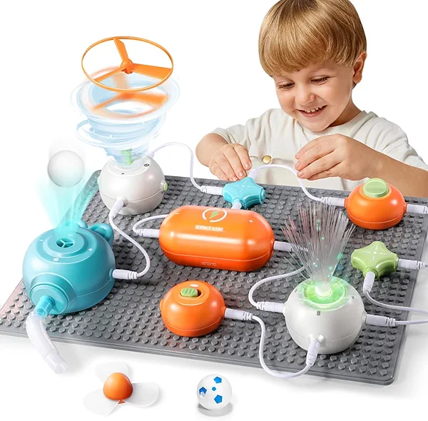 RISUNTOY Circuits Science Kit for Kids Ages 3-12 | 64 STEM Projects with 25 Electronic Parts | No Soldering, Kids Circuit Board Kit with Fan, RGB Lights| Educational STEM Toy Gift for Boys & Girls 6-8