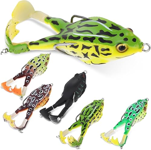 cobee Señuelos de pesca de rana realistas, 5 piezas de cebos de rana de agua suave de silicona Swimbait cebo de agua dulce cebo flotante de rana con