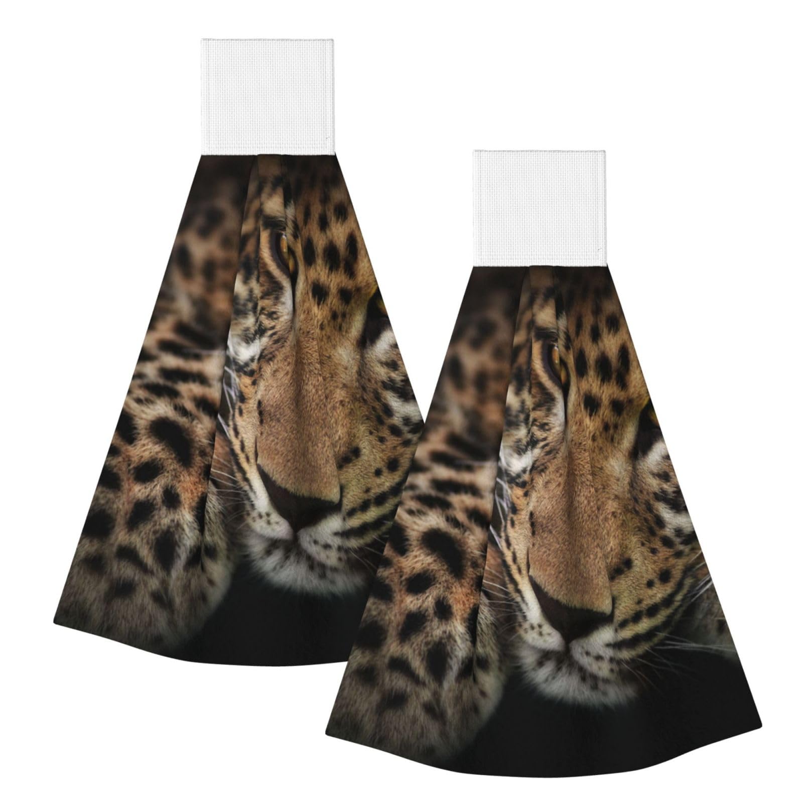DOPKLNA Leopard, 2 Pcs Hanging Coral Fiber Hand Towels for Bathroom, Absorbent Kitchen Towels