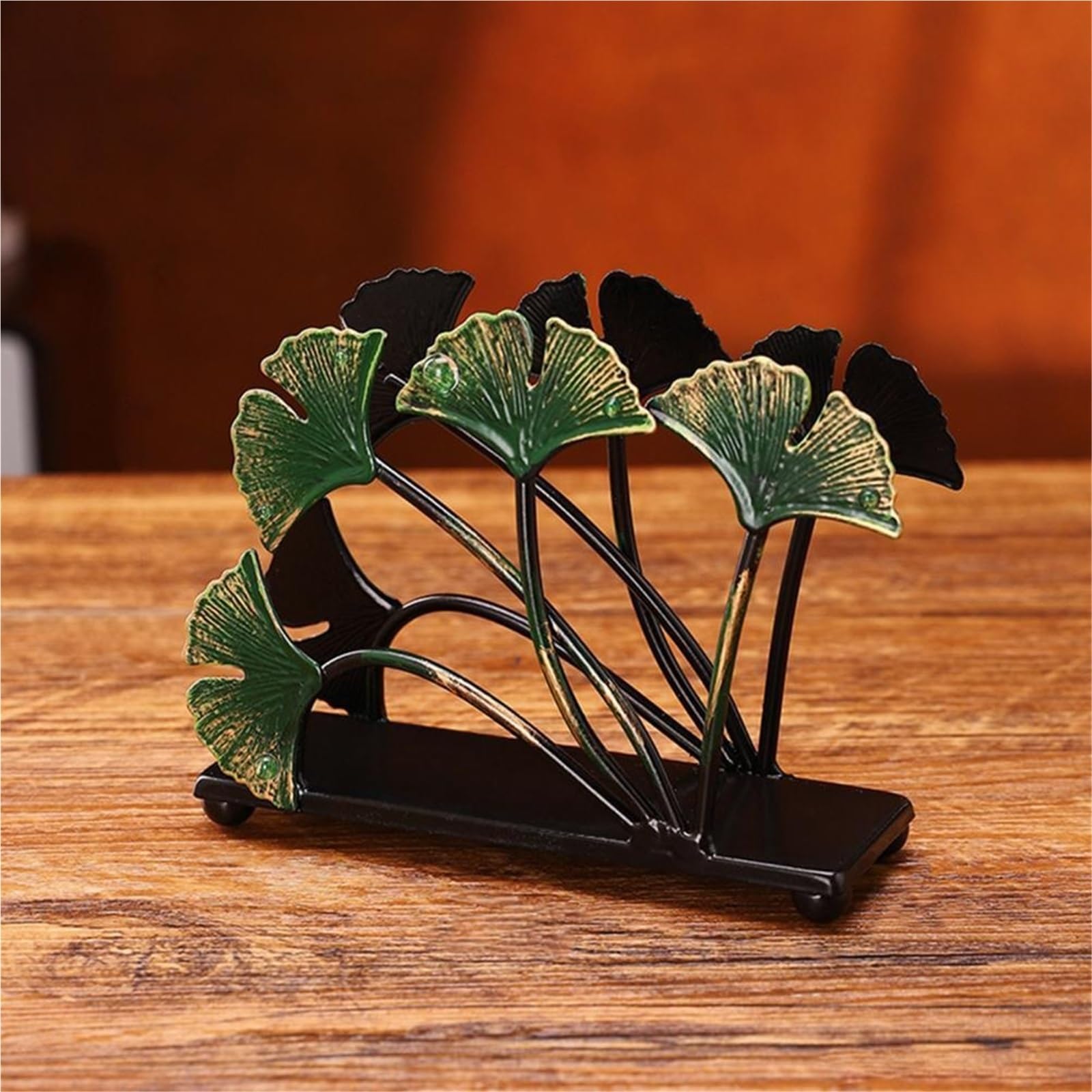 Servilletero de Mesa Servilletero Vertical Hojas Rústicas | Dispensador de toallas de papel de Metal for almacenamiento, decoración de mesa for cocina(Green)