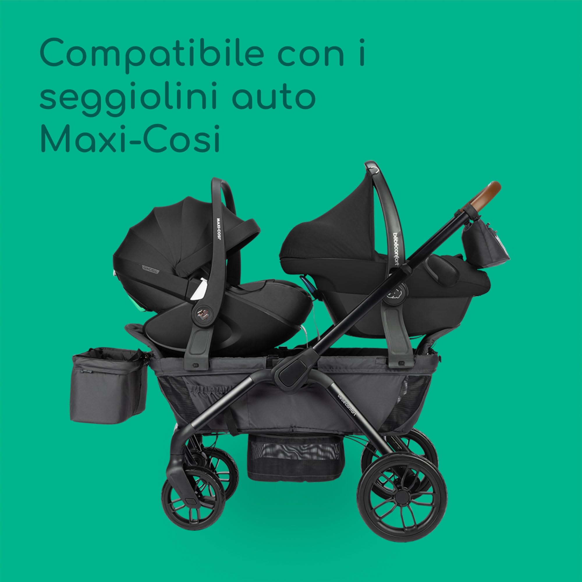 Bebeconfort Helios, Passeggino Gemellare dalla Nascita, 0-4 Anni, 0-22 kg, 2 Sedute Faccia a Faccia, Ruote Larghe All-Terrain, Compatto da Chiuso, Carretto bambini, Capottina, Mineral Graphite