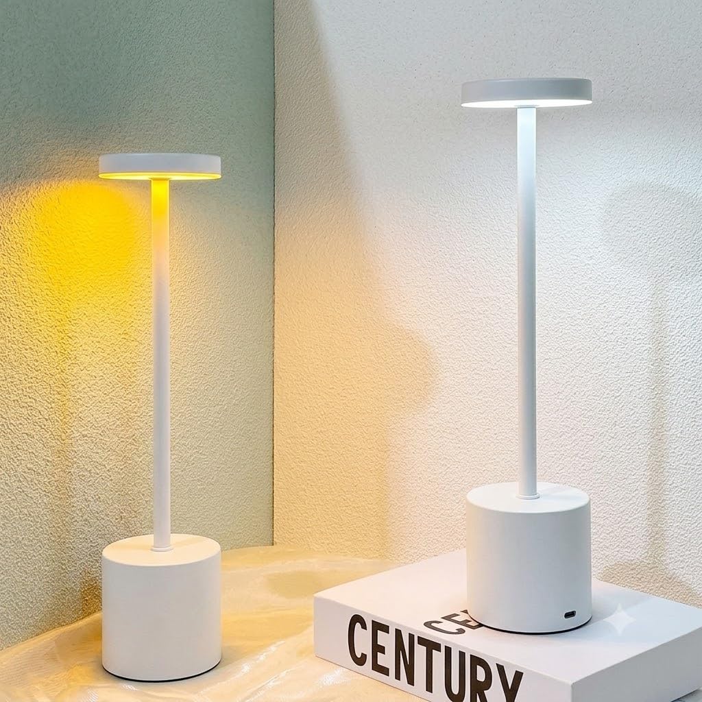 Cordless Rechargeable Table Lamp | LED Bedside Night Light | Touch Control 3 Color Dimmable Lamp | Waterproof Desk Lamp for Home, Restaurant & Outdoor Use (White)-image-9