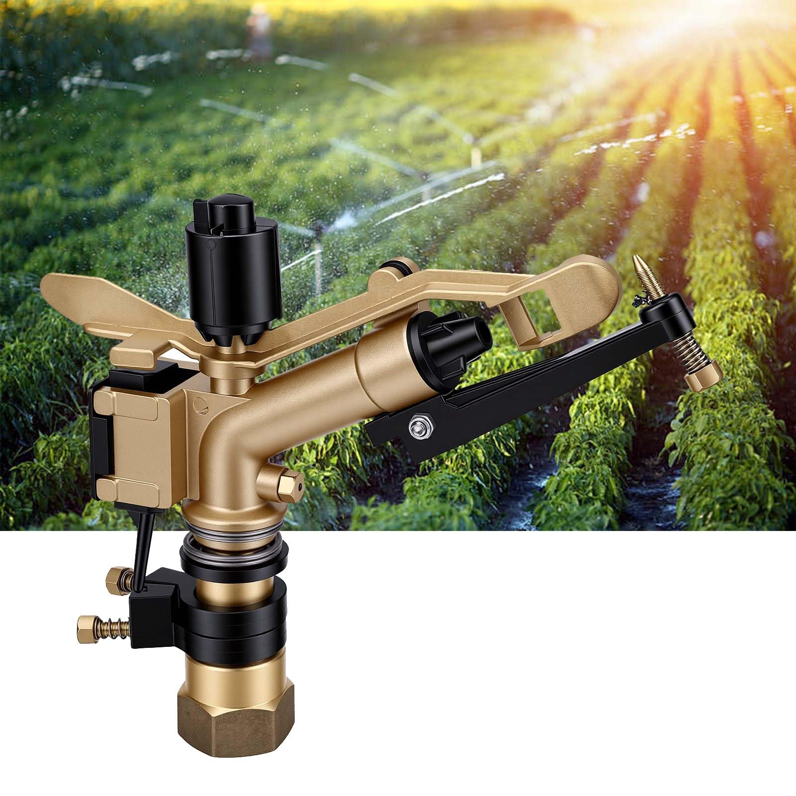 Rociador de Agua Giratorio de Metal 0.2-0.6Mpa | Aspersor de césped ajustable 360 ​​con núcleo de latón para riego de granjas y jardines, distancia de pulverización de 10 a