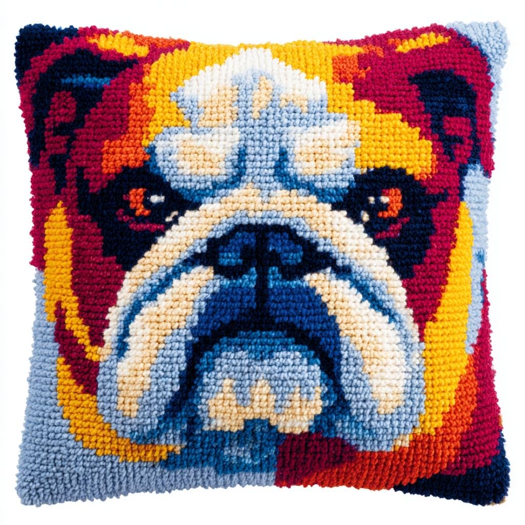 Taxpy Latch Hook Pillow Kits, Animal Dog Pre-Printed Latch Hook Rug Kits Cross-Stitch Embroidery Cushion Sofa Cushion Making Kits 43x43cm