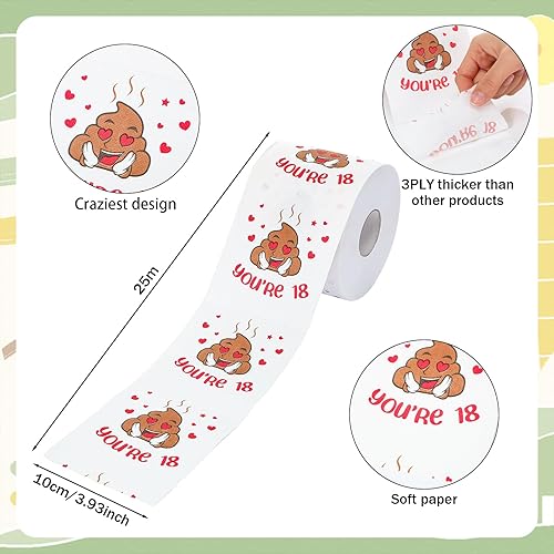 Miniatura 2 de Kosiz Regalos de cumpleaños número 18 para hombres y mujeres, paquete de 3 rollos de papel higiénico divertido de 3 capas, papel higiénico de