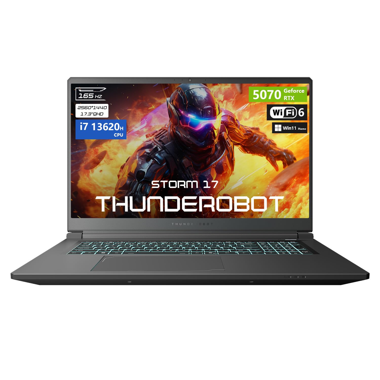 Thunderobot Storm 17 5070 Gaming Laptop, 17.3" QHD 165Hz 2K Display, Core i7-13620H, GeForce RTX 5070, 32GB DDR5 RAM, 1TB SSD, RGB Backlit Keyboard, HDMI, Wi-Fi 6, Win11 Home
