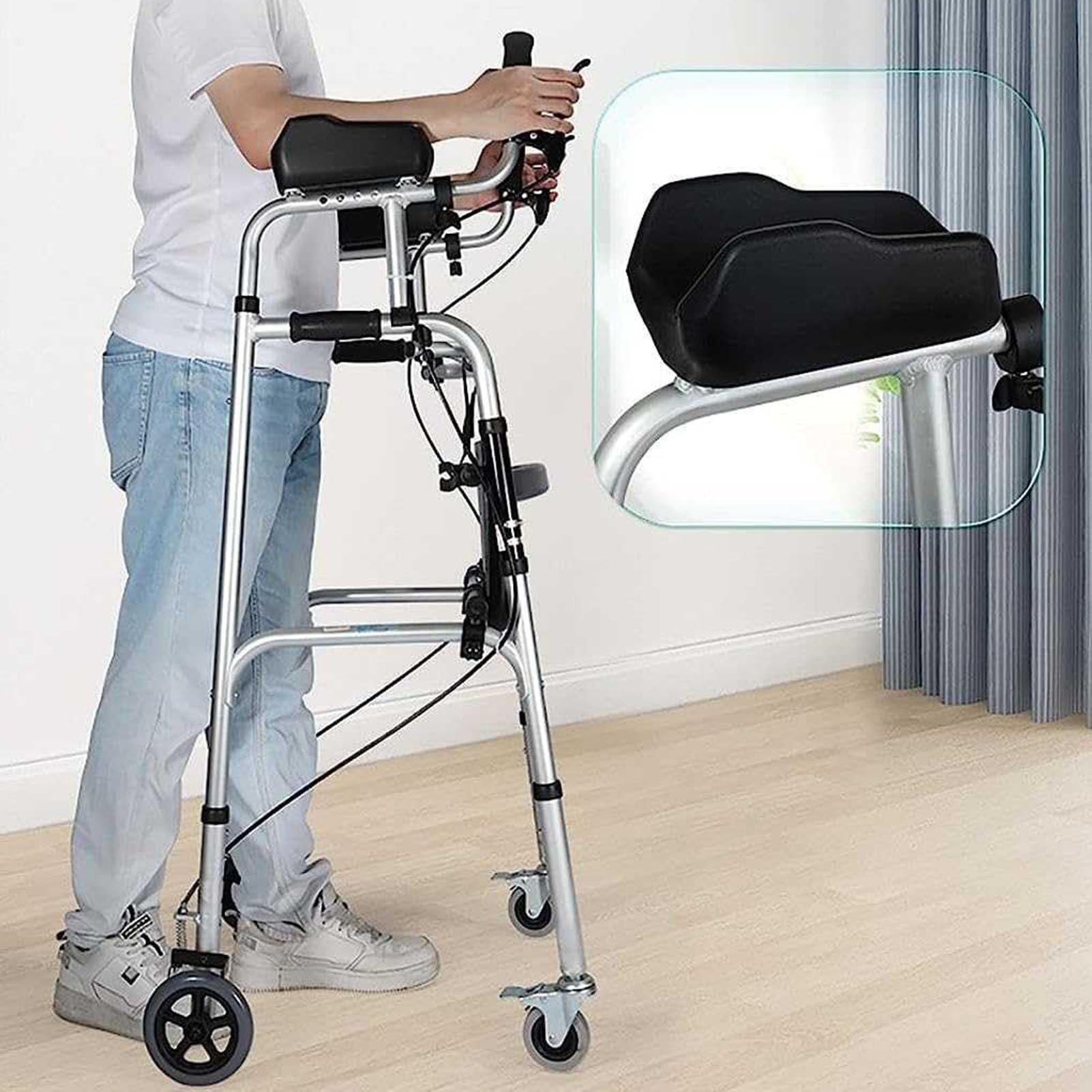 Andador Estándar Plegable con Reposabrazos Acolchados Extraíbles, Andador De Rehabilitación De Aleación De Aluminio, Andador Regulable En Altura para Personas Mayores