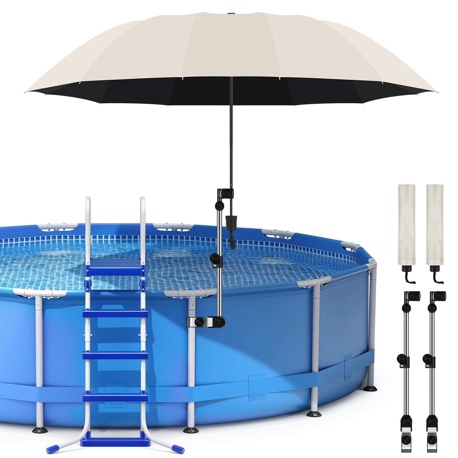 Photo 1 of 2 Pack Pool Canopy Shade for Above Ground, 50" Chair Umbrella with Clamp Adjustable, Portable UPF 50+ UV Protection Outdoor Umbrella for Patio/Backyard/Beach/Camp Trolley/Strollers/Golf Carts (Beige)