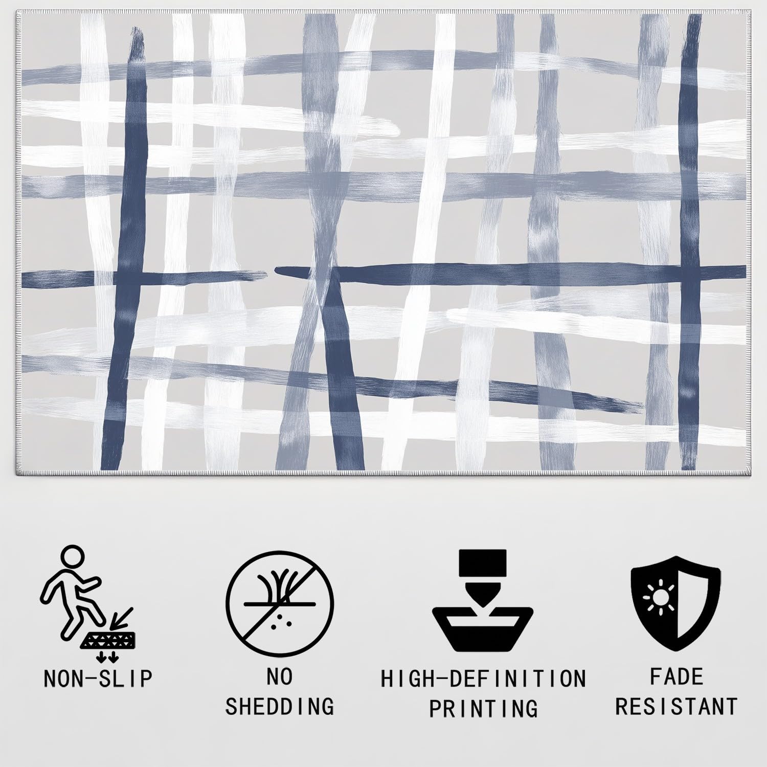 Alfombras Estampadas 120 x 180 cm, Patrón geométrico Abstracto Alfombra Antideslizantes Sombreado Cruzado cuadrícula Profundidad artística, Alfombras Lavables Despacho Pasillo, Gris Azul