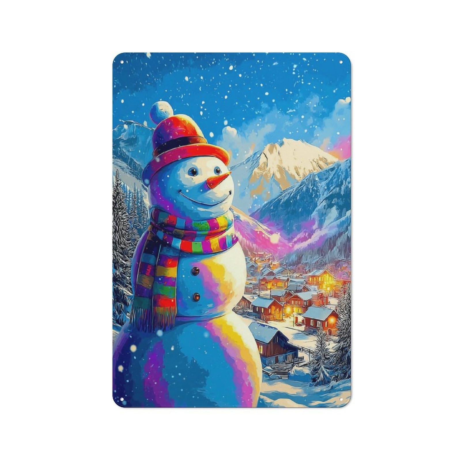 Junmoney Colorful Snowman In Winter Wonderland Tin Wall Plaque 30X20cm With For Café Or Restaurant, Suited To Restaurant Decor Fans