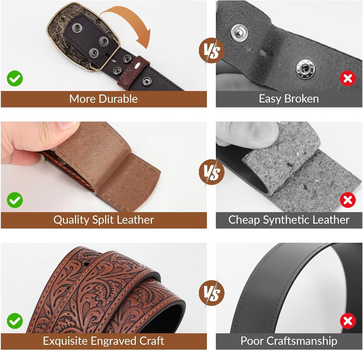 Western Cowboy Belts for Men Women, Cowboy Cowgirl Leather Belt Western Buckle Belt for Jeans Gifts Christmas - Image 4