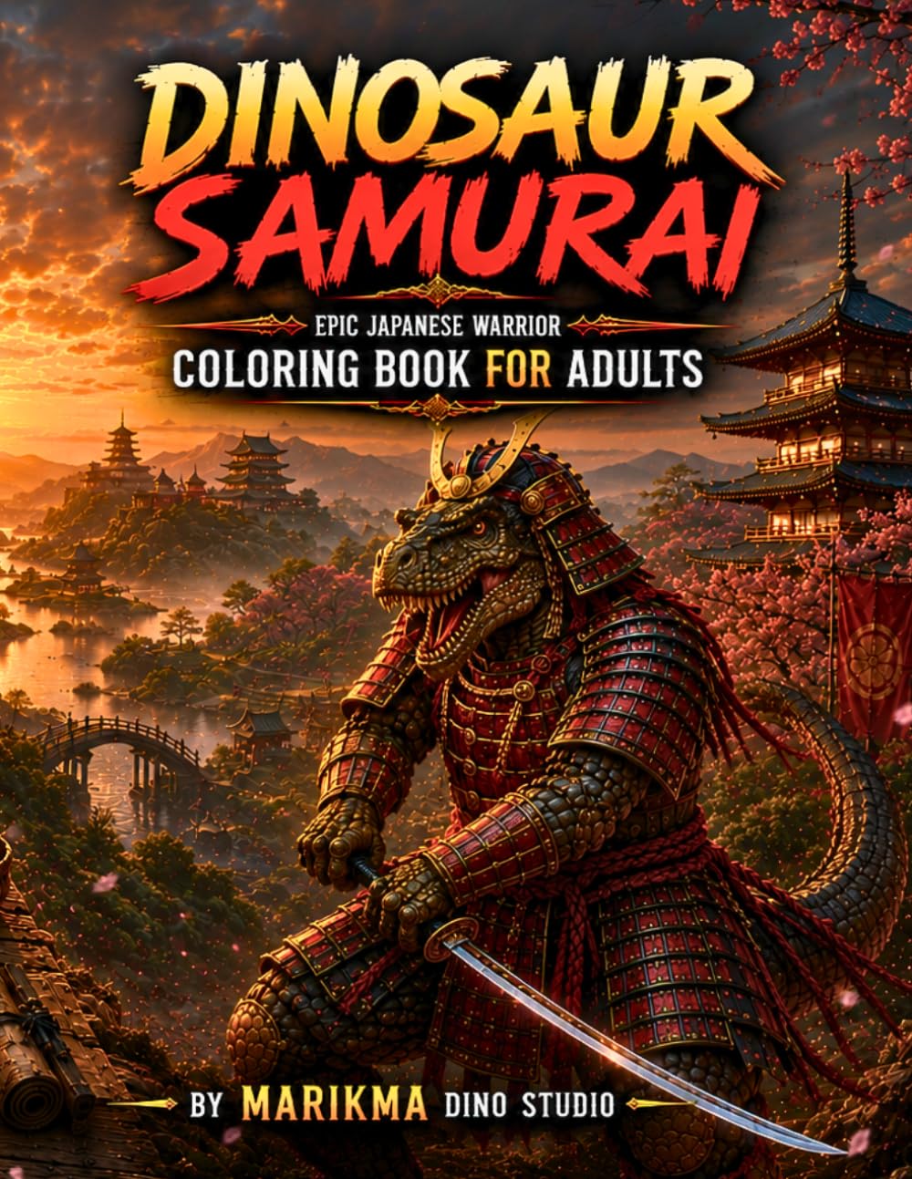 Dinosaurs Samurai: Epic Japanese Warrior Coloring Book for Adults (Dinosaurs Coloring for Adults)