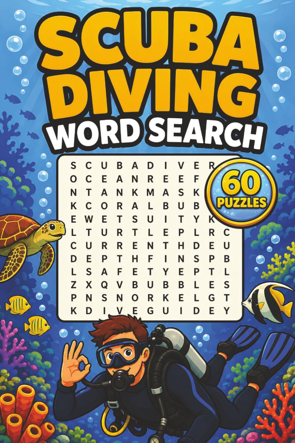 Scuba Diving Word Search: 60 Fun Puzzles Featuring Marine Life, Dive Gear, Underwater Skills, Coral Reefs, Wrecks, Dive Sites, and Ocean Adventures