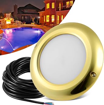 HUSUKU 5.8Inch LED Inground Pool Light 50FT- Gold-Plating 60W 6000LM Waterproof Pool Lights for Inground Pools, 12V Color Changing Underwater Swimming Pool Light Fixture 1/2NPT Thread, No Controller
