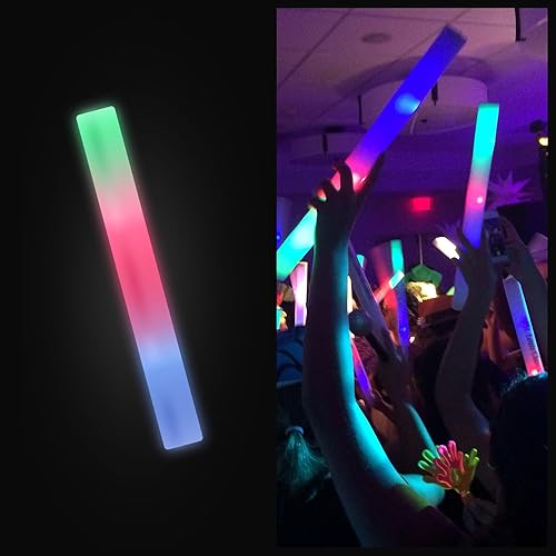 100 Pack - Multicolor LED Foam Sticks Glow Batons -