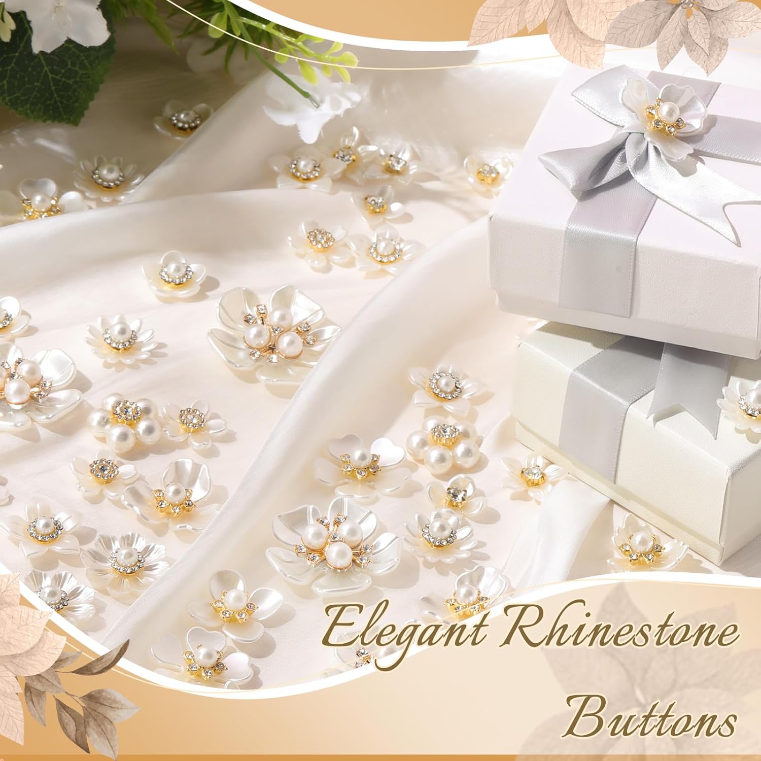 Janinka 280 Pcs Rhinestone Buttons Faux Pearl Buttons Flat Back Flower Embellishments for Jewelry Making DIY Craft Wedding Hair Bouquet Home Decoration Party Accessory (Snowflake,White)