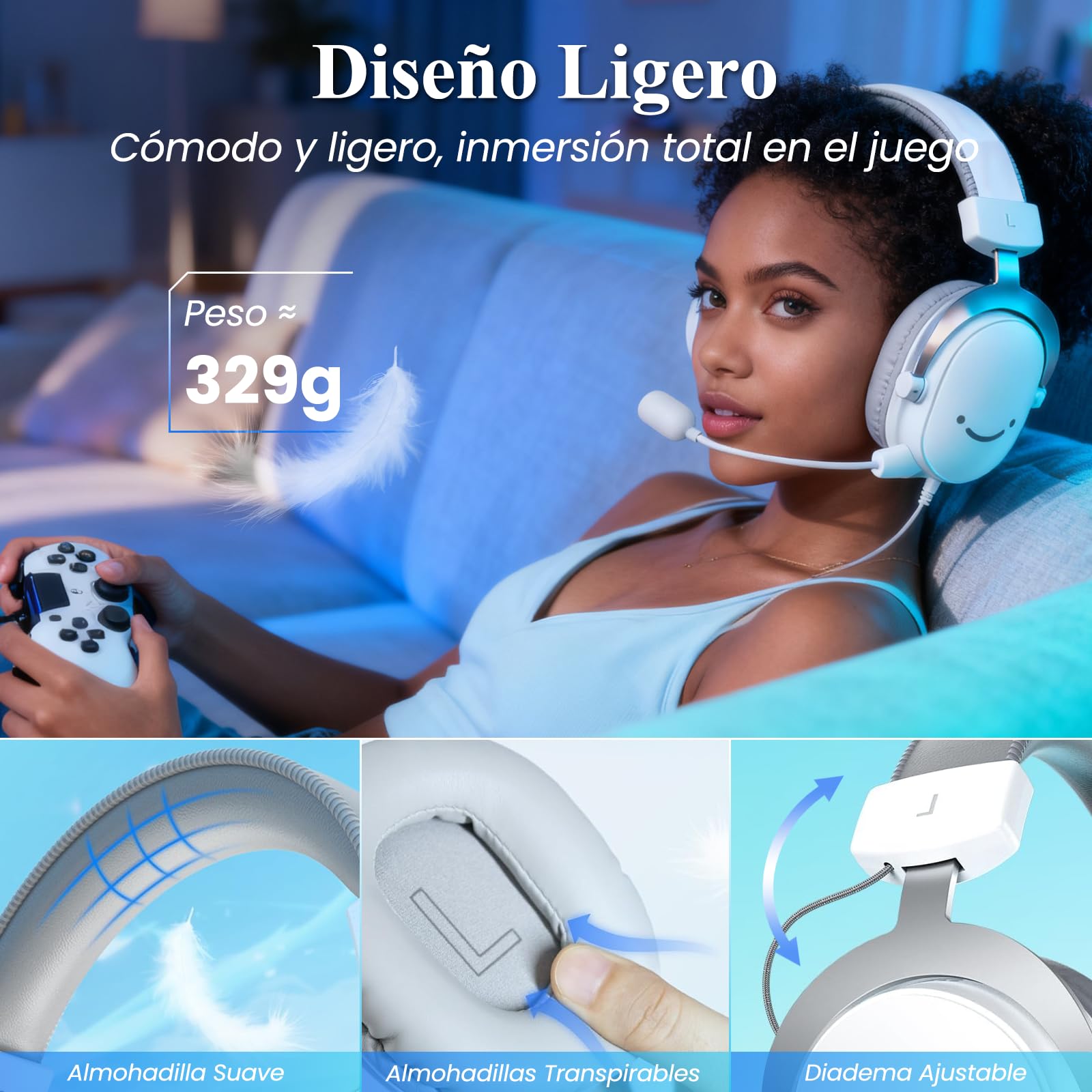 FIFINE Auriculares con Cable y Microfono, Over Ear Auriculares Gaming PC PS4 PS5 Xbox Switch con 7.1 Sonido Envolvente, Almohadillas Blandas para Los Oídos