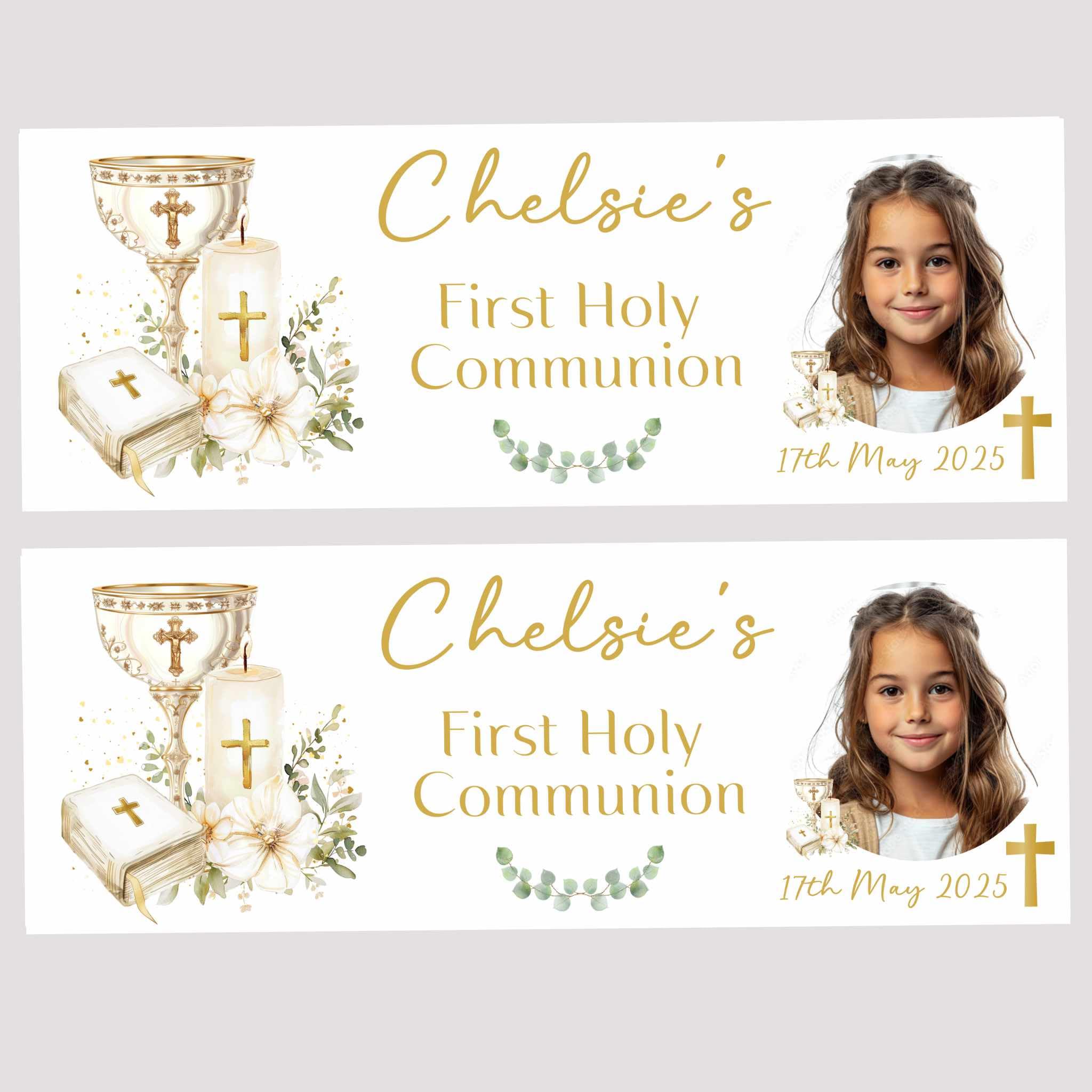 First Holy Communion Decorations, Personalised First holy communion decor, Gold Chalice design, Christening and Confirmation decor