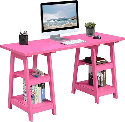 Miniatura 4 de Convenience Concepts Designs2Go - Escritorio con caballete doble con estantes, color rosa