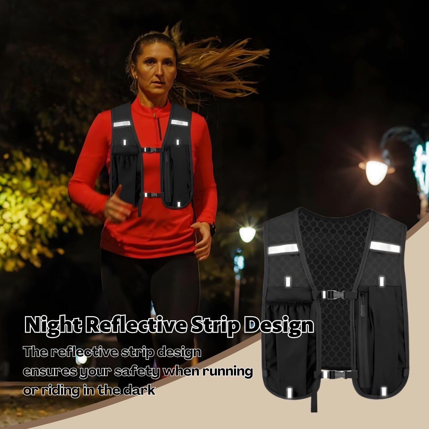Gilet de course pour homme et femme - Gilet de course avec gourde de 500ml - Réfléchissant - Avec support pour téléphone portable - Gilet d'hydratation pour la course à pied - Pour cyclisme, randonnée - 5