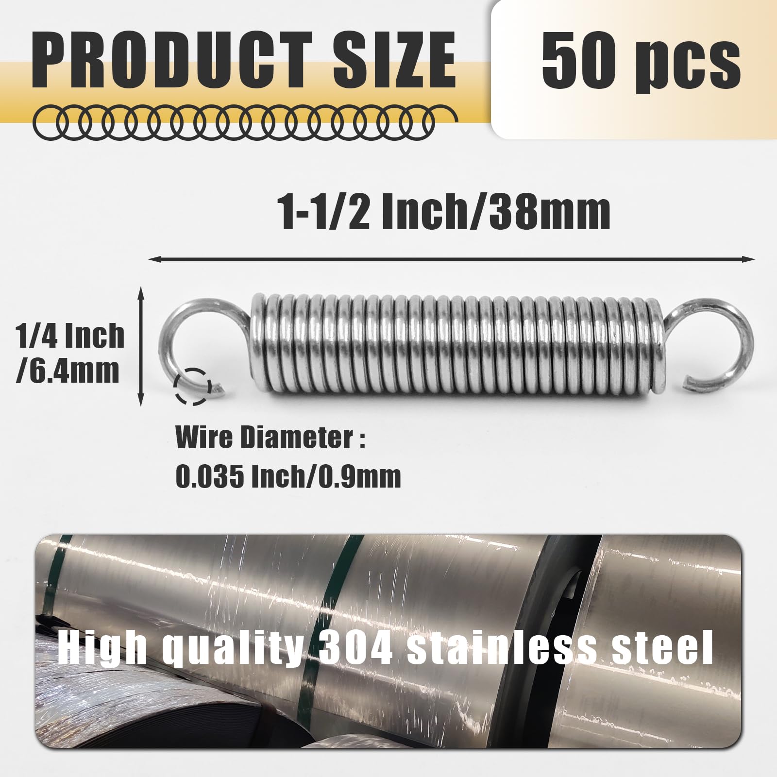 50PCS Extension Spring - Stainless Steel Extension Springs with Hook Ends - 1/4" x 1-1/2" - Ideal for Various Applications - Durable and Reliable Small Springs — Amazon image 2