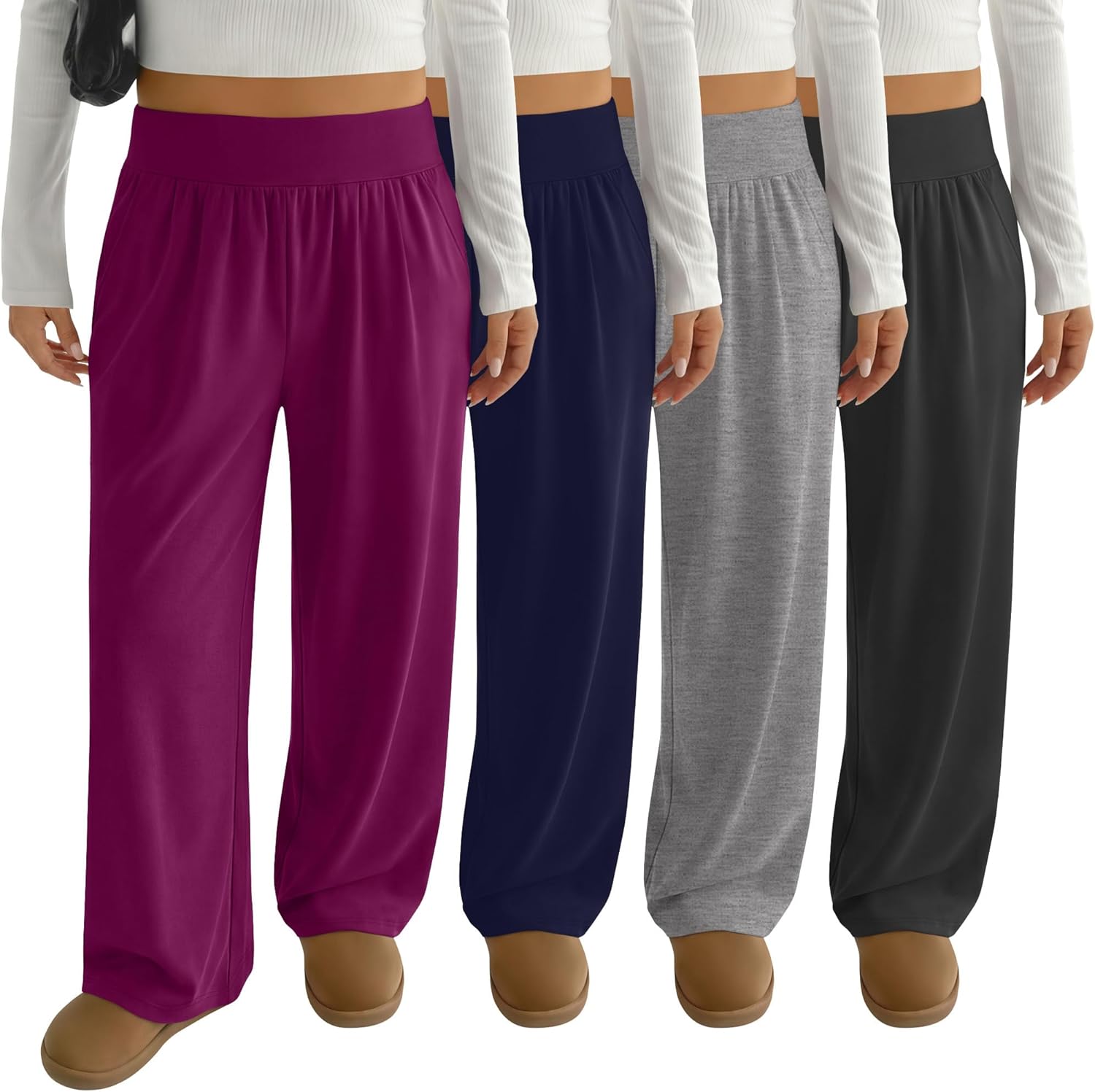 4 Pack Women's Plus Size Yoga Pants Wide Leg High Waist Sweatpants Casual Baggy Joggers with Pockets Winter